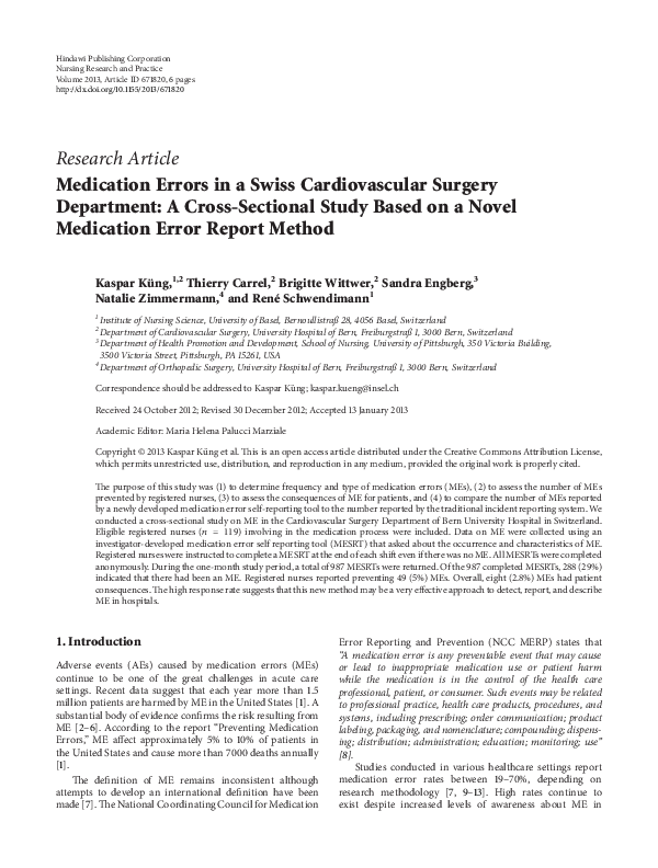 (PDF) Medication Errors in a Swiss Cardiovascular Surgery Department: A ...