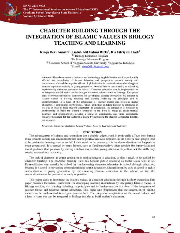 (PDF) CHARCTER BUILDING THROUGH THE INTEGRATION OF ISLAMIC VALUES IN ...