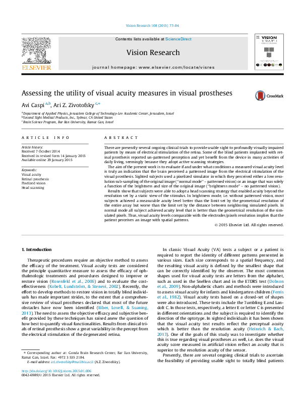 (PDF) Assessing the Utility of Visual Acuity Measures in Visual Prostheses