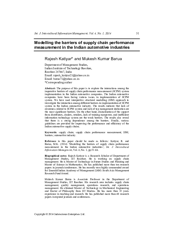 (PDF) Modelling the barriers of supply chain performance measurement in the Indian automotive