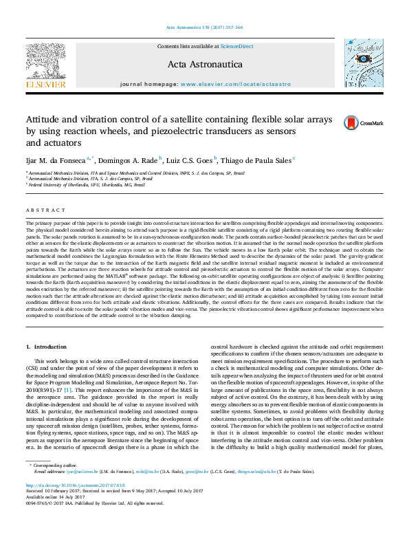 (PDF) Attitude and vibration control of a satellite containing flexible ...