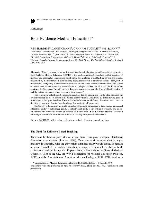 (PDF) Best Evidence Medical Education Ian Hart Academia.edu