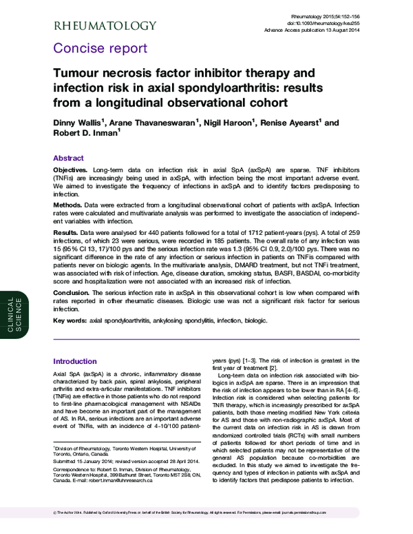 (PDF) Tumour necrosis factor inhibitor therapy and infection risk in ...