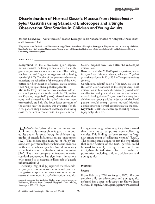 (PDF) Discrimination of Normal Gastric Mucosa from Helicobacter pylori