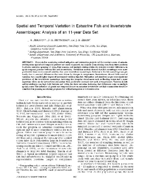 (PDF) Spatial and temporal variation in estuarine fish and invertebrate ...