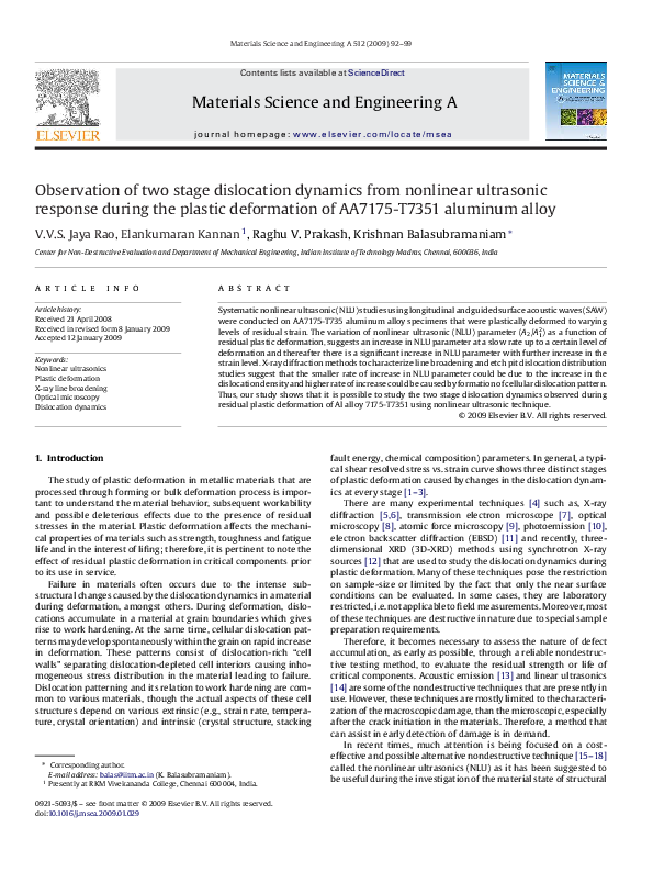 (PDF) Observation of two stage dislocation dynamics from nonlinear ...