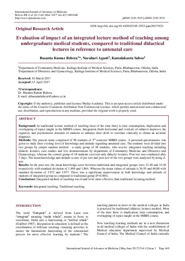 (PDF) Evaluation of impact of an integrated lecture method of teaching ...