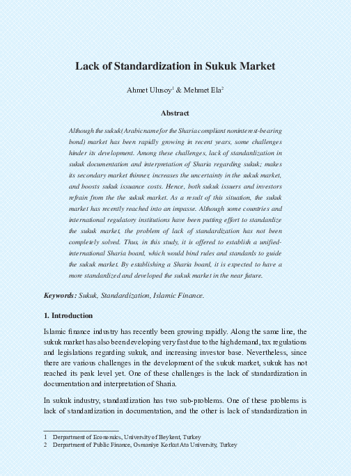 (PDF) Lack of Standardization in Sukuk Market