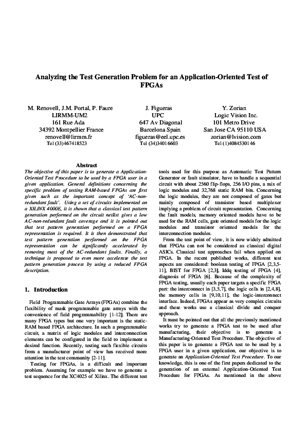 (PDF) Analyzing the test generation problem for an application-oriented ...