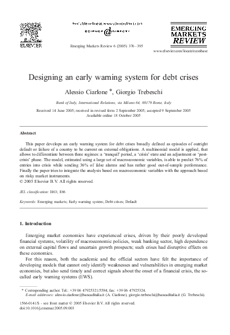 (PDF) Designing an early warning system for debt crises