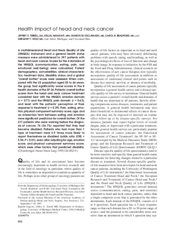 (PDF) Health impact of head and neck cancer