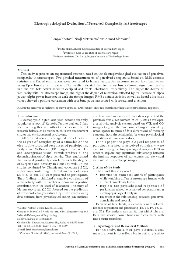 (PDF) Electrophysiological Evaluation of Perceived Complexity in ...
