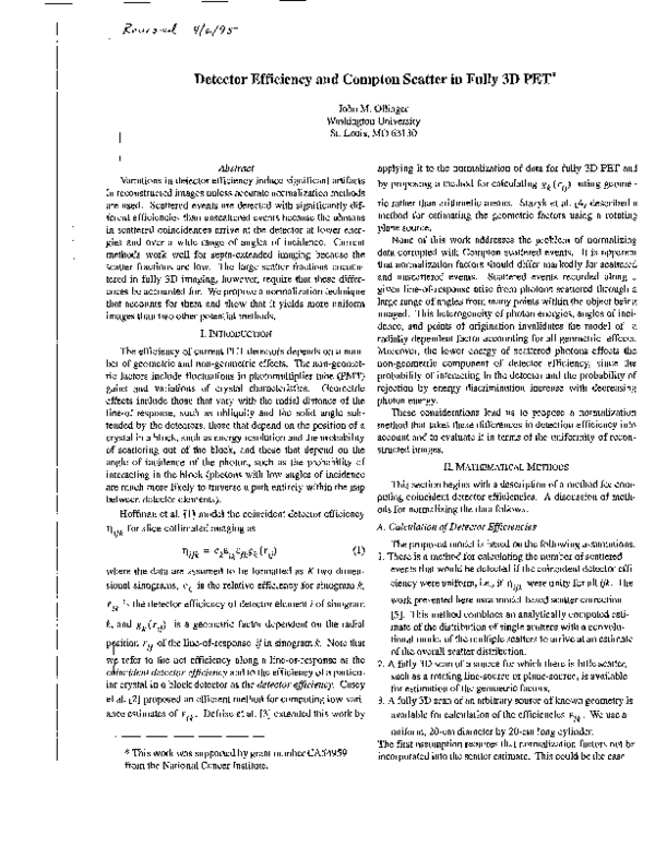 (PDF) Detector efficiency and Compton scatter in fully 3D PET