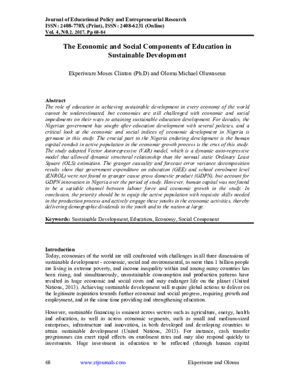 (PDF) The Economic and Social Components of Education in Sustainable ...