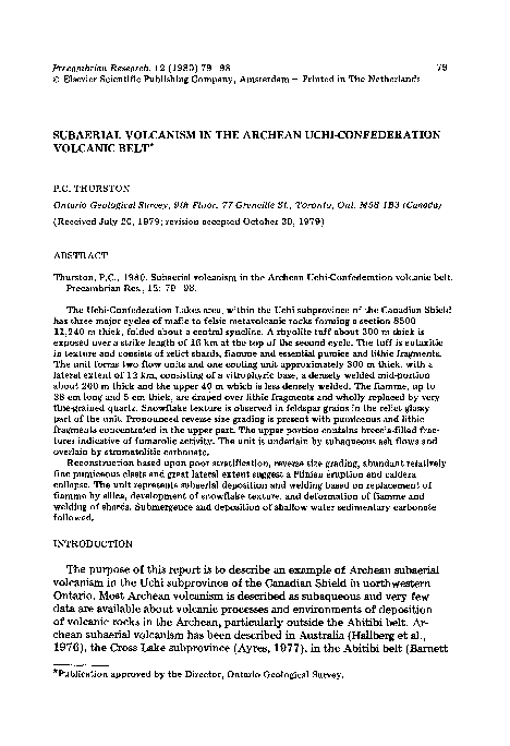 (PDF) Subaerial volcanism in the Archean Uchi-Confederation volcanic belt