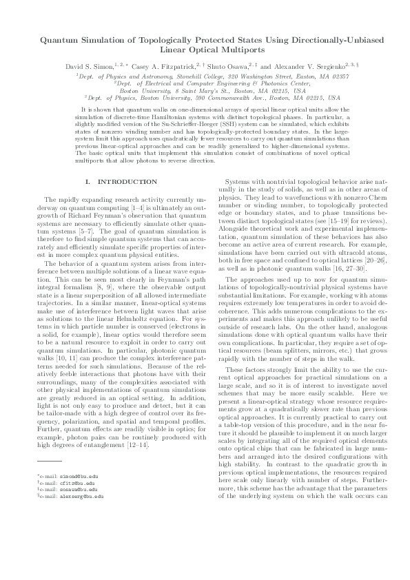 (PDF) Quantum Simulation of Topologically Protected States Using ...