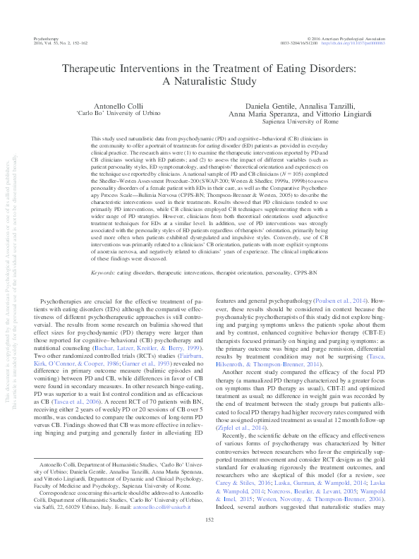 (PDF) Therapeutic interventions in the treatment of eating disorders: A ...