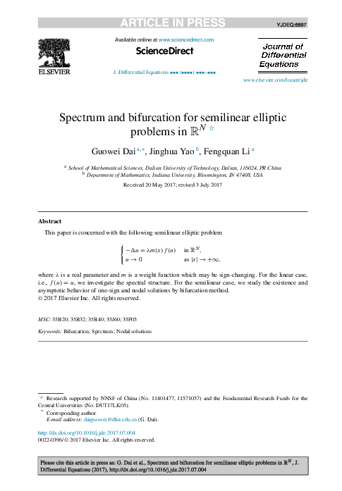 (PDF) Spectrum and bifurcation for semilinear elliptic problems in R N
