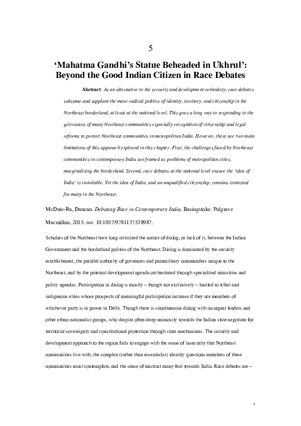 (PDF) Debating Race in Contemporary India, Palgrave/Springer, 2015