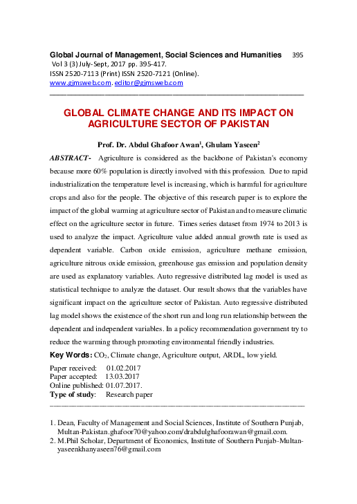 (PDF) GLOBAL CLIMATE CHANGE AND ITS IMPACT ON AGRICULTURE SECTOR OF ...