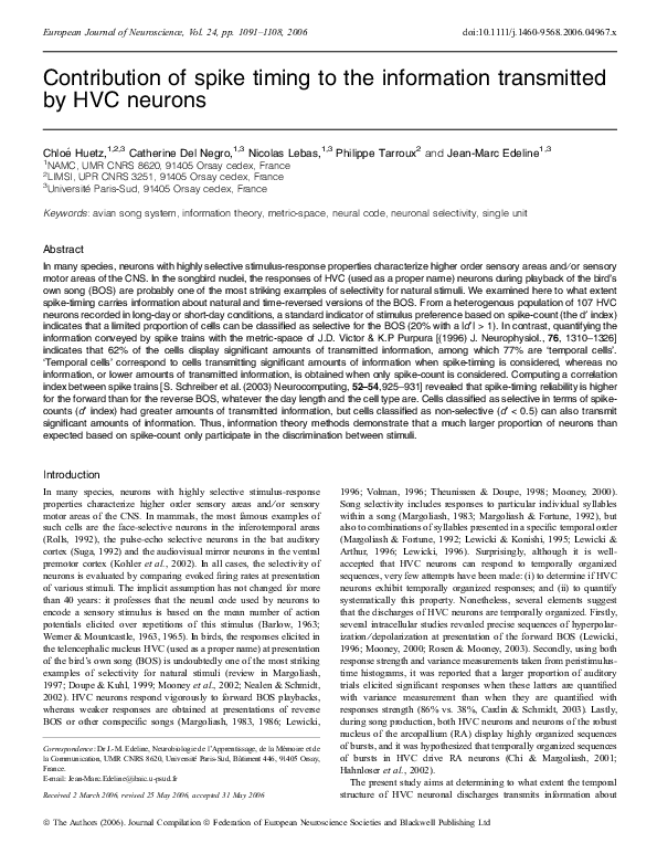 (PDF) Contribution of spike timing to the information transmitted by ...