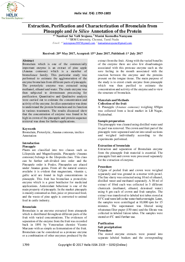 (PDF) Extraction, Purification and Characterization of Bromelain from