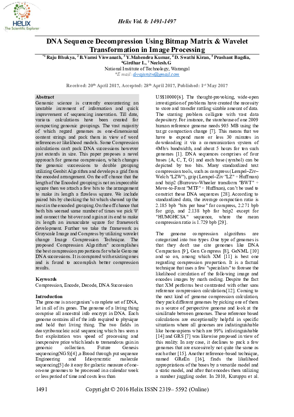 (PDF) DNA Sequence Decompression Using Bitmap Matrix & Wavelet ...