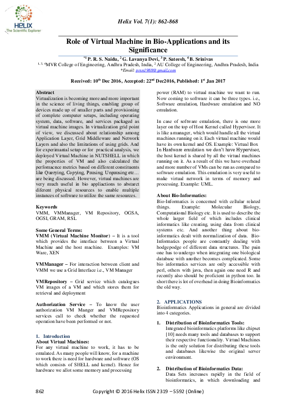 (PDF) Role of Virtual Machine in Bio-Applications and its Significance