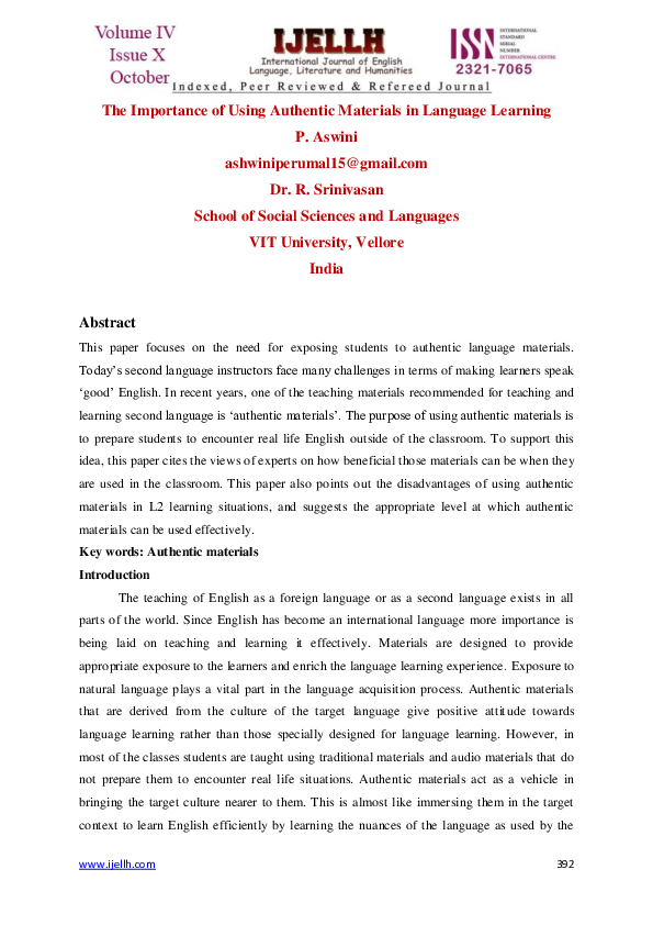 (PDF) The Importance of Using Authentic Materials in Language Learning