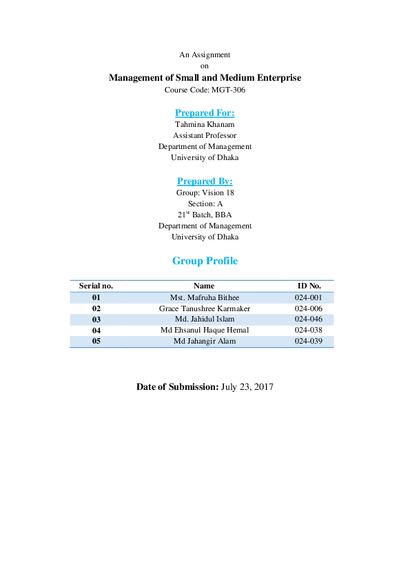 (PDF) Management of Small and Medium Enterprise Prepared For