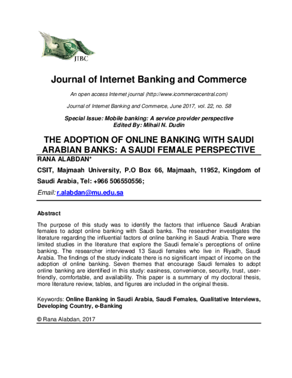 Pdf The Adoption Of Online Banking With Saudi Arabian Banks A