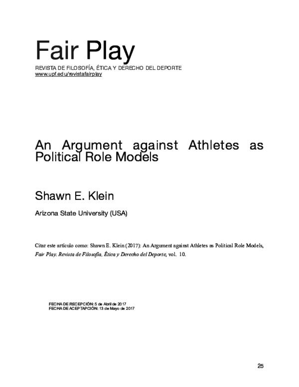 (PDF) An Argument against Athletes as Political Role Models Shawn E