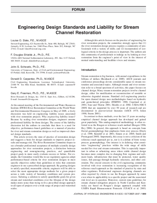 (PDF) Engineering Design Standards and Liability for Stream Channel ...