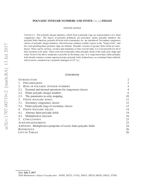 (PDF) Polyadic integer numbers and finite (m, n)-fields