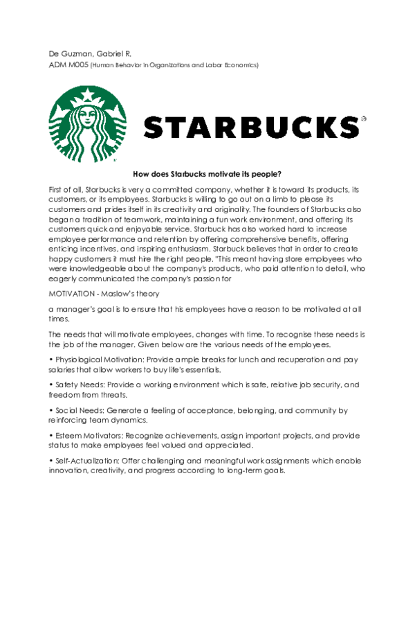 (DOC) How does Starbucks motivate its people