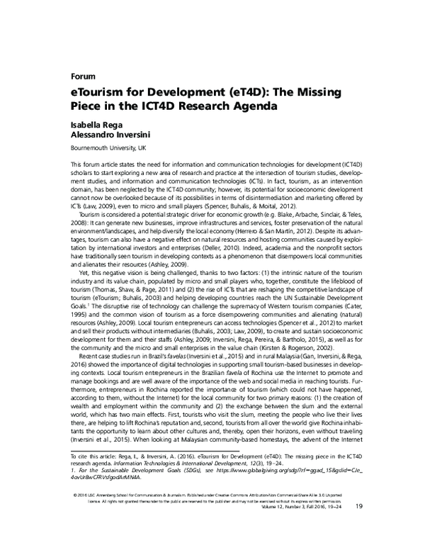 (PDF) eTourism for Development (eT4D): The Missing Piece in the ICT4D ...