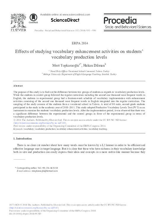 (PDF) Effects of Studying Vocabulary Enhancement Activities on Students ...