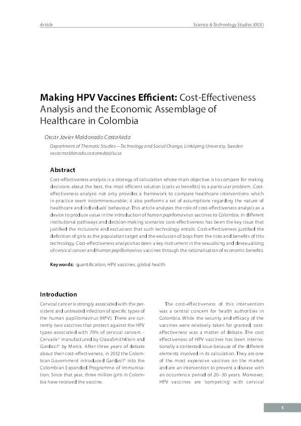 (PDF) Making HPV Vaccines Effi cient: Cost-Eff ectiveness Analysis and ...