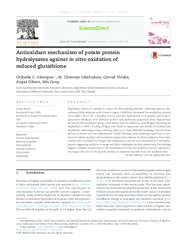 (PDF) Antioxidant mechanism of potato protein hydrolysates against in
