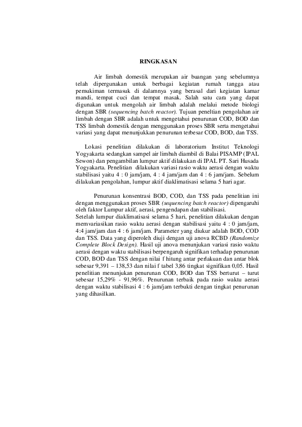 Pdf Skripsi Teknik Lingkungan Pengolahan Air Limbah Domestik Dengan Sistem Lumpur Aktif Menggunakan Sequencing Batch Reactor Wiwin Iriawati Academia Edu