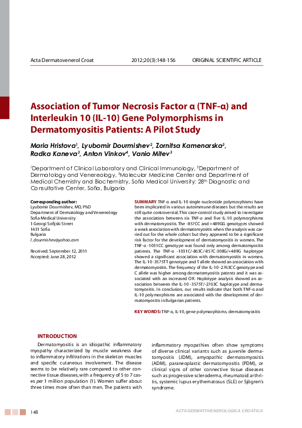 (PDF) Association of tumor necrosis factor α (TNF-α) and interleukin 10 ...