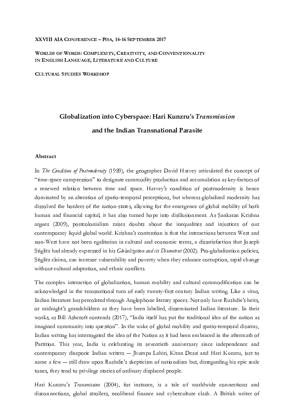 (PDF) Globalization into Cyberspace Hari Kunzru’s Transmission and the