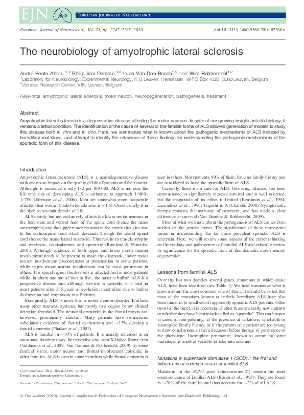 (PDF) The neurobiology of amyotrophic lateral sclerosis: Amyotrophic ...