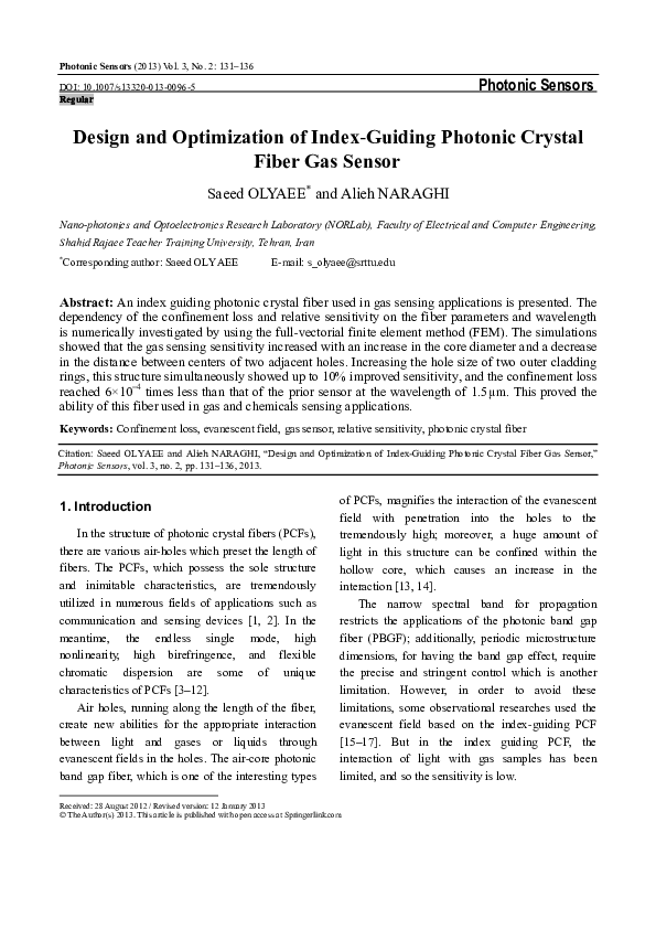 (PDF) Photonic Sensors Regular Design and Optimization of IndexGuiding