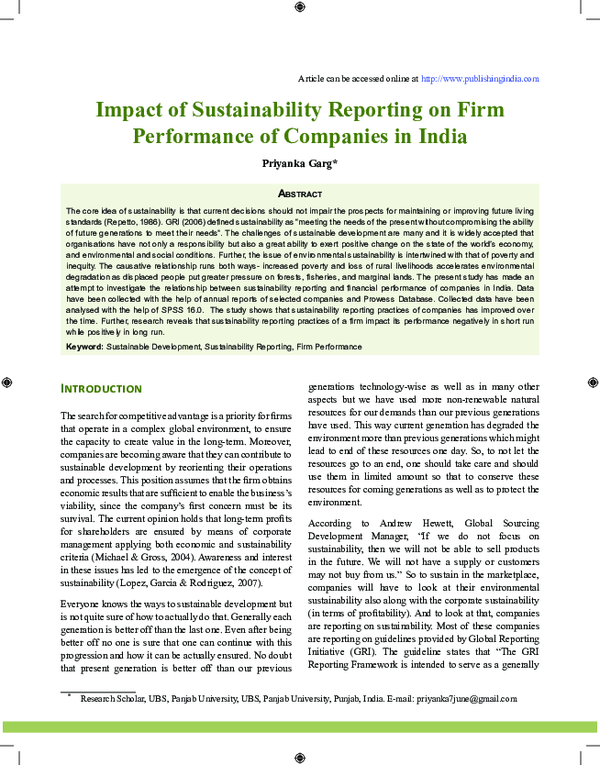 (PDF) Impact of Sustainability Reporting on Firm Performance of ...