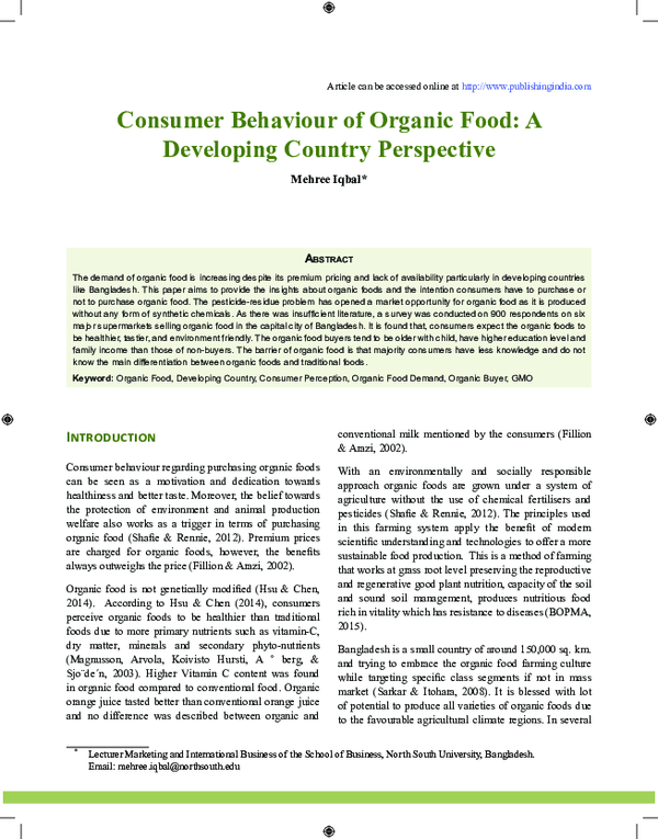 (PDF) Consumer Behaviour of Organic Food: A Developing Country Perspective