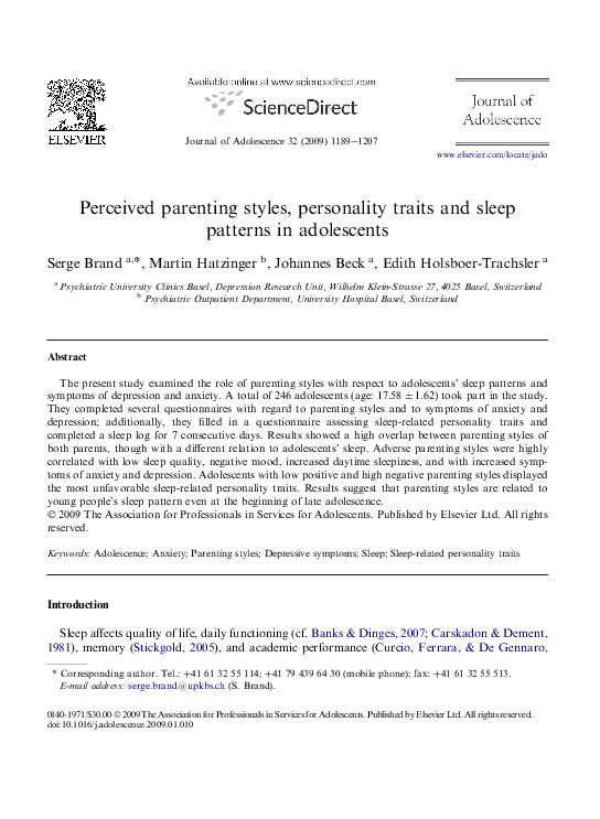(PDF) Perceived parenting styles, personality traits and sleep patterns ...