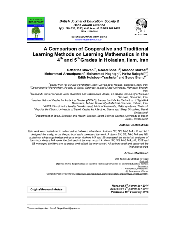 (PDF) A comparison of cooperative and traditional learning methods on ...