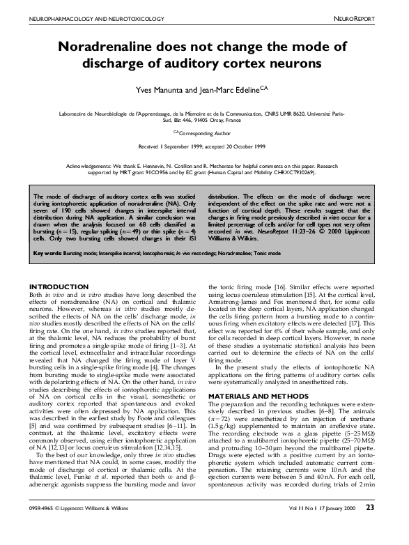 (PDF) Noradrenaline does not change the mode of discharge of auditory ...