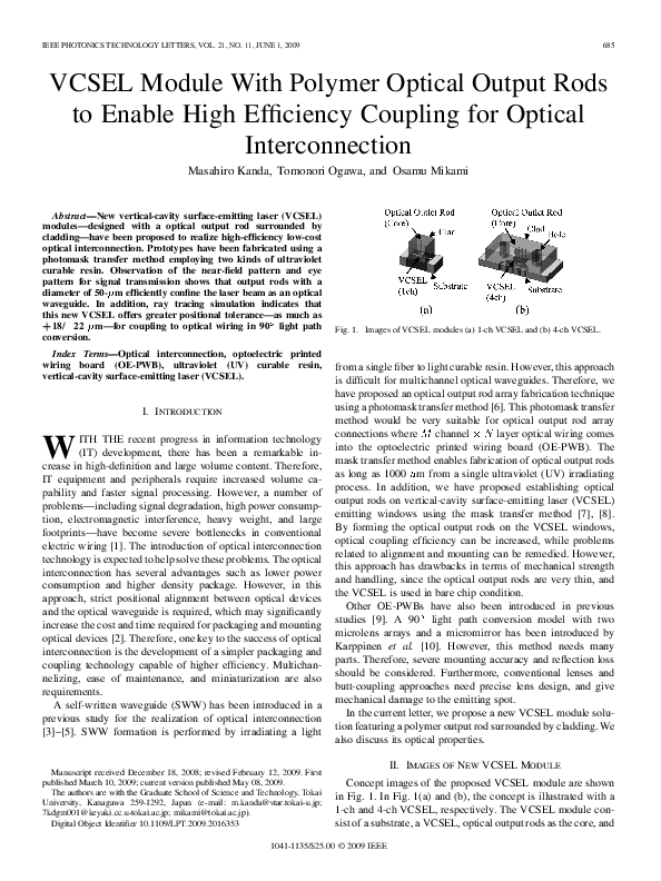 (PDF) VCSEL Module With Polymer Optical Output Rods to Enable High ...
